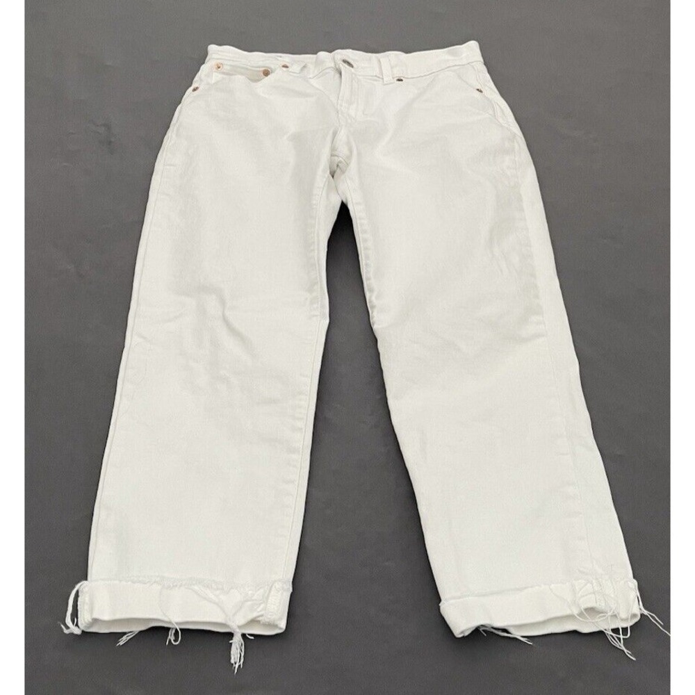 GAP Girlfriend Womens Size 6 Short Mid Rise White Raw Hem Jeans - Picture 5 of 14